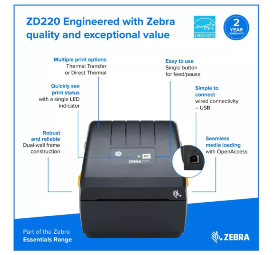 Zebra ZD220 Desktop Label Printer 3