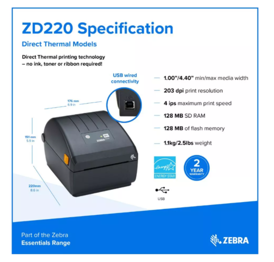 Zebra ZD220 Desktop Label Printer 4