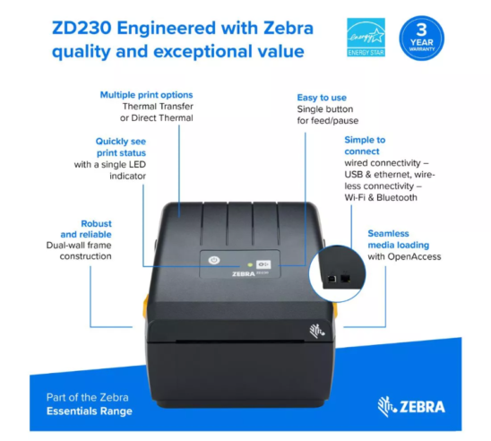 Zebra ZD230 4 Inch Value Desktop Label Printer 3