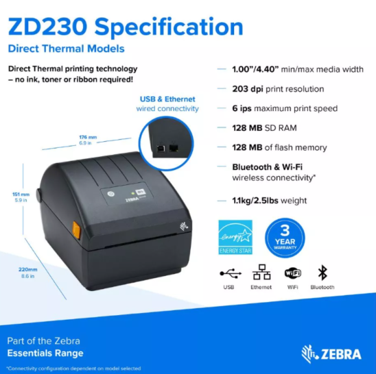 Zebra ZD230 4 Inch Value Desktop Label Printer 4