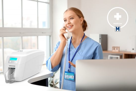 Healthcare desk telephone Adobe Stock 319526433 with ID card 300 icon